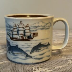 Stoneware Mug with Ship and Dolphin Design by Otagiri